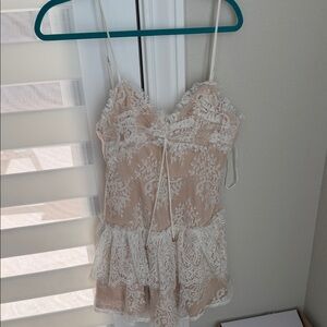 Hello Molly Lace Overlay Chemise in Cream and White